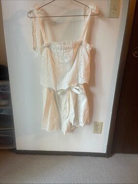 White Eyelet Tie-Shoulder Romper
